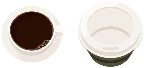 コーヒーカップに入ったコーヒー　紙カップに入ったコーヒー