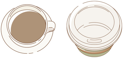 コーヒーカップに入ったコーヒー　紙カップに入ったコーヒー