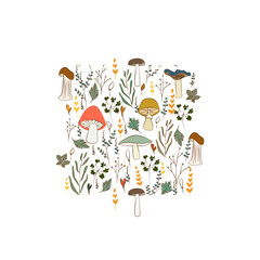 Vector botanical wall arts, with mushrooms. Minimalistic and natural. Mushrooms and line arts design.