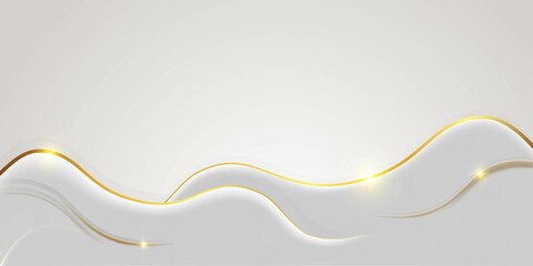 Elegant white overlapping brown color background with gold outline elements. vector illustration for design.