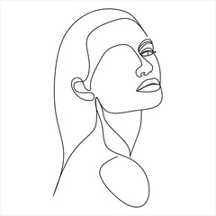 Continuous line drawing of Portrait of a Beautiful Woman's face. The Concept of Skin Beauty Care for young female models. Fashion beauty model with a white background. Vector