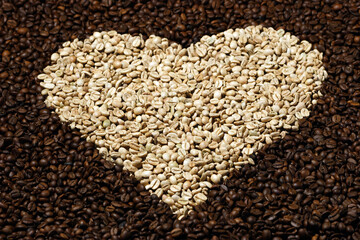 Love Coffee Beans White and Toasted in heart Shape