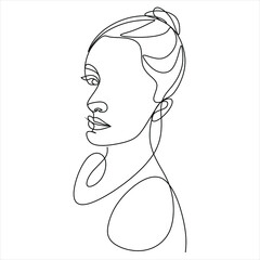 Continuous line drawing of Portrait of a Beautiful Woman's face. The Concept of Skin Beauty Care for young female models. Fashion beauty model with a white background. Vector