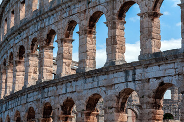 Roman Arena Detail against the Sky in Pula Croatia