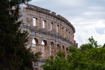 Fototapeta na wymiar Roman Arena Detail against the Sky in Pula Croatia
