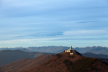 Panoramic View of Sveta Gora Church and Julian Alps in the Background