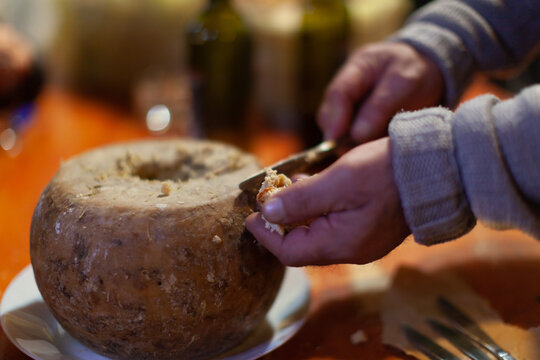 Famous Casu Marzu Or Casu Martzu Cheese With Worms From Sardinia Italy Close Up