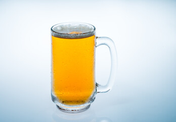 beer bubbles on a clear glass white background in the studio