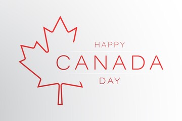 Minimalist banner for happy canada day. red maple leaf on white gradient background