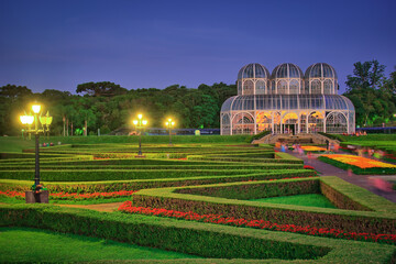 Photograph of the Botanical Garden in Curitiba. Picture taken on a beautiful night with several...