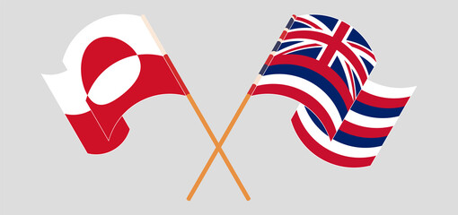 Crossed and waving flags of Greenland and The State Of Hawaii