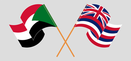 Crossed and waving flags of the Sudan and The State Of Hawaii