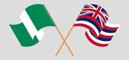 Crossed and waving flags of Nigeria and The State Of Hawaii