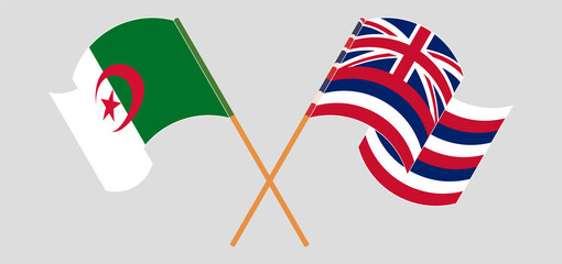 Crossed and waving flags of Algeria and The State Of Hawaii