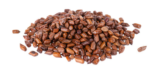 Cassia tora beans isolated on white background. Sicklepod or Senna obtusifolia. Clipping path.