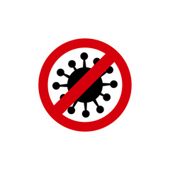 Black and white virus illustration with red sign stop. Monkeypox virus concept. Epidemic. World pandemic. Vector clip art illustration.