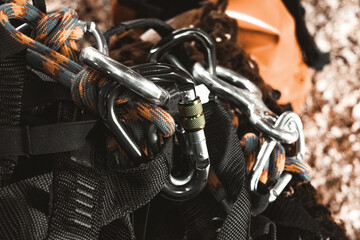 Canyoning equipment in close