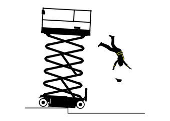Tip-over risk. Scissor lift and elevated work platform safety. Vector. - 506868674