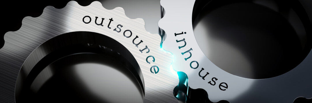 Inhouse, Outsource - Gears Concept - 3D Illustration