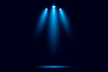 Fotobehang Blue spotlights on black background. © Emmy Ljs