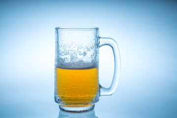 beer bubbles on a clear glass white background in the studio