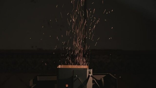barbecue with fire sparks. Fireworks