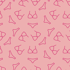 pink seamless pattern with bikini icon, summer, vacation background, great for wrapping, textile, wallpaper, greeting card- vector illustration