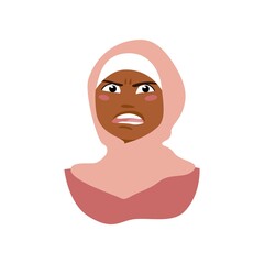 Muslim girl in hijab with angry face expression. Cute cartoon vector character.  
