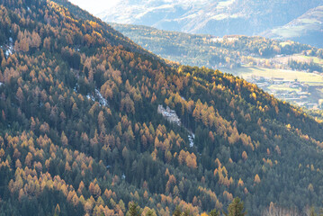 autumn in the Dolomites in Italy aerial views of the Mountains