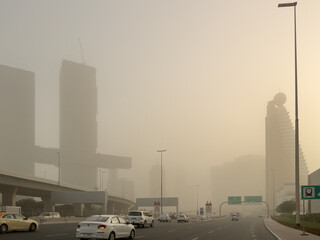 Poor visibility during a sandstorm in the city