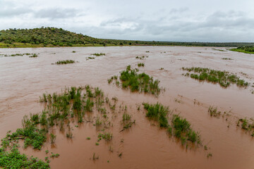 The Olifants river in full flow after heavy rains in the Kruger Park, South Africa.