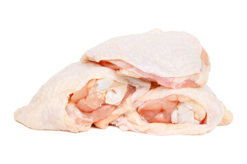 Raw chicken thigh isolated on white background.