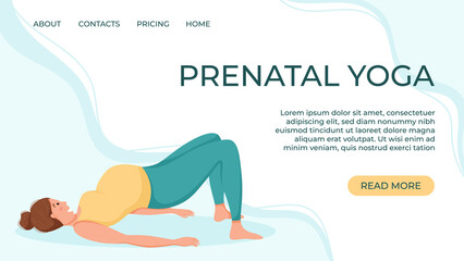 Vector banner template for prenatal yoga studio website. A pregnant woman goes in for sports.