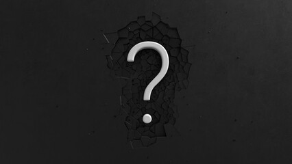 Large White Question mark minimalist animation with impact effect on Dark background 3d render.