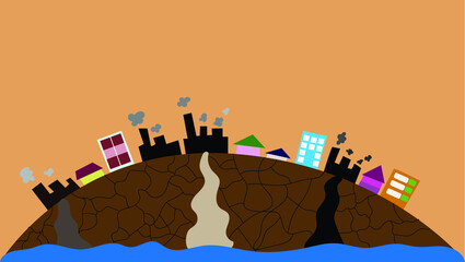 Illustration of earth being polluted and destroyed by human activity, concept of environmental