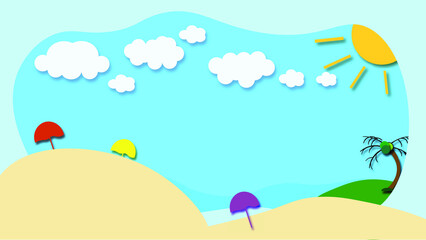 Fototapeta na wymiar Papercut illustration of beach during summer time