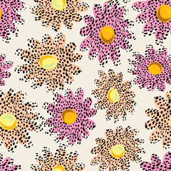 seamless abstract polka dot flowers pattern background , greeting card or fabric