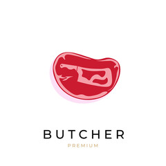 Logo illustration combination of a butcher knife and cut meat