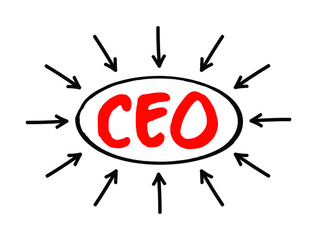 CEO Chief executive officer - highest-ranking person in a company, acronym text with arrows