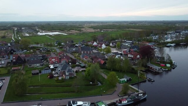 Aerial video footage of the village Eernewoude, Friesland, The Netherlands