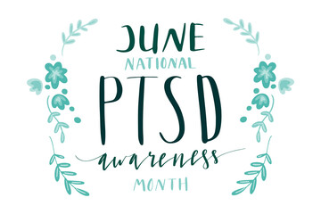 June National PTSD Awareness Month hand lettering vector illustration