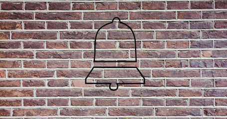 Image of glowing neon bell icon on brick wall - Powered by Adobe