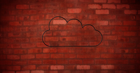 Image of glowing neon cloud icon on brick wall