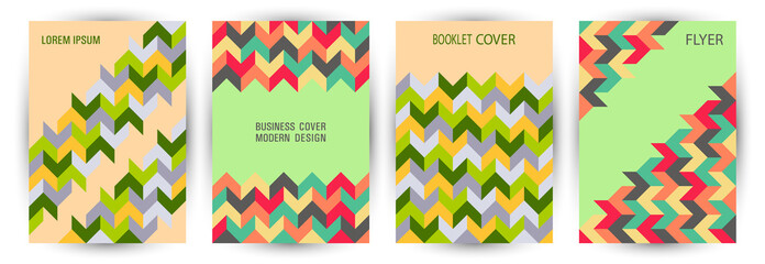 Corporate brochure front page template set geometric design. Modernism style cool title page layout © SunwArt