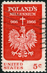 USA - 1966: shows Polish Eagle, 1000th anniversary of Poland, 1966