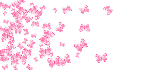 Magic pink butterflies isolated vector wallpaper. Spring ornate moths. Decorative butterflies isolated children illustration. Delicate wings insects patten. Garden beings.
