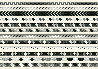 Greek key pattern seamless border collection. Decorative ancient meander, greece ornamental set with repeated geometric motif. Vector EPS10. - obrazy, fototapety, plakaty