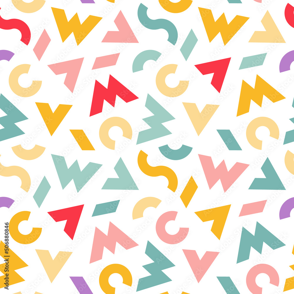 Poster Vector Seamless Pattern with Colorful Letters. Modern Graphic Elements Texture. Funny Party Background