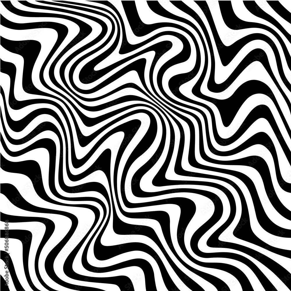 Poster Vector Seamless Pattern with Distorted Stripes. Abstract Minimalist Monochrome Waves. Water Ripple Texture