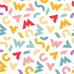 Vector Seamless Pattern with Colorful Letters. Modern Graphic Elements Texture. Funny Party Background